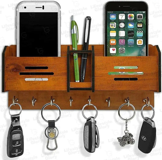 Beautiful Wooden Mobile And Key Holder Best Decoration And Mobile Safety Product